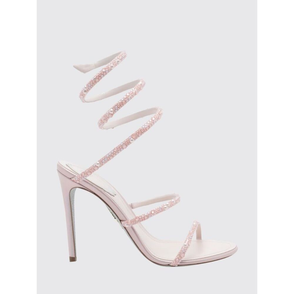 Rhinestone-Embellished Satin Sandals Rene Caovilla With Spiral Strap